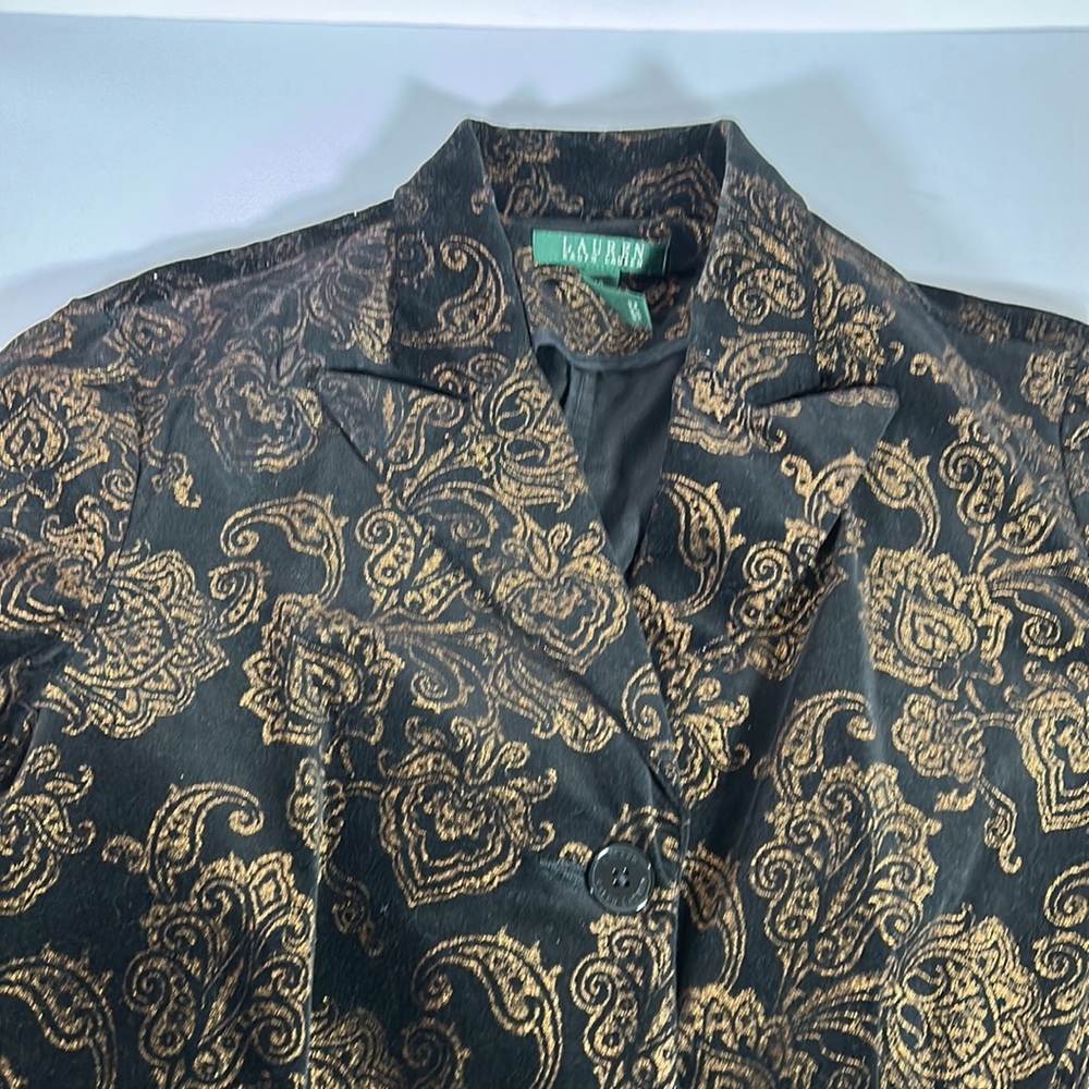 Lauren Ralph Lauren Black Velvet Gold Brocade Blazer - Picture 5 of 12